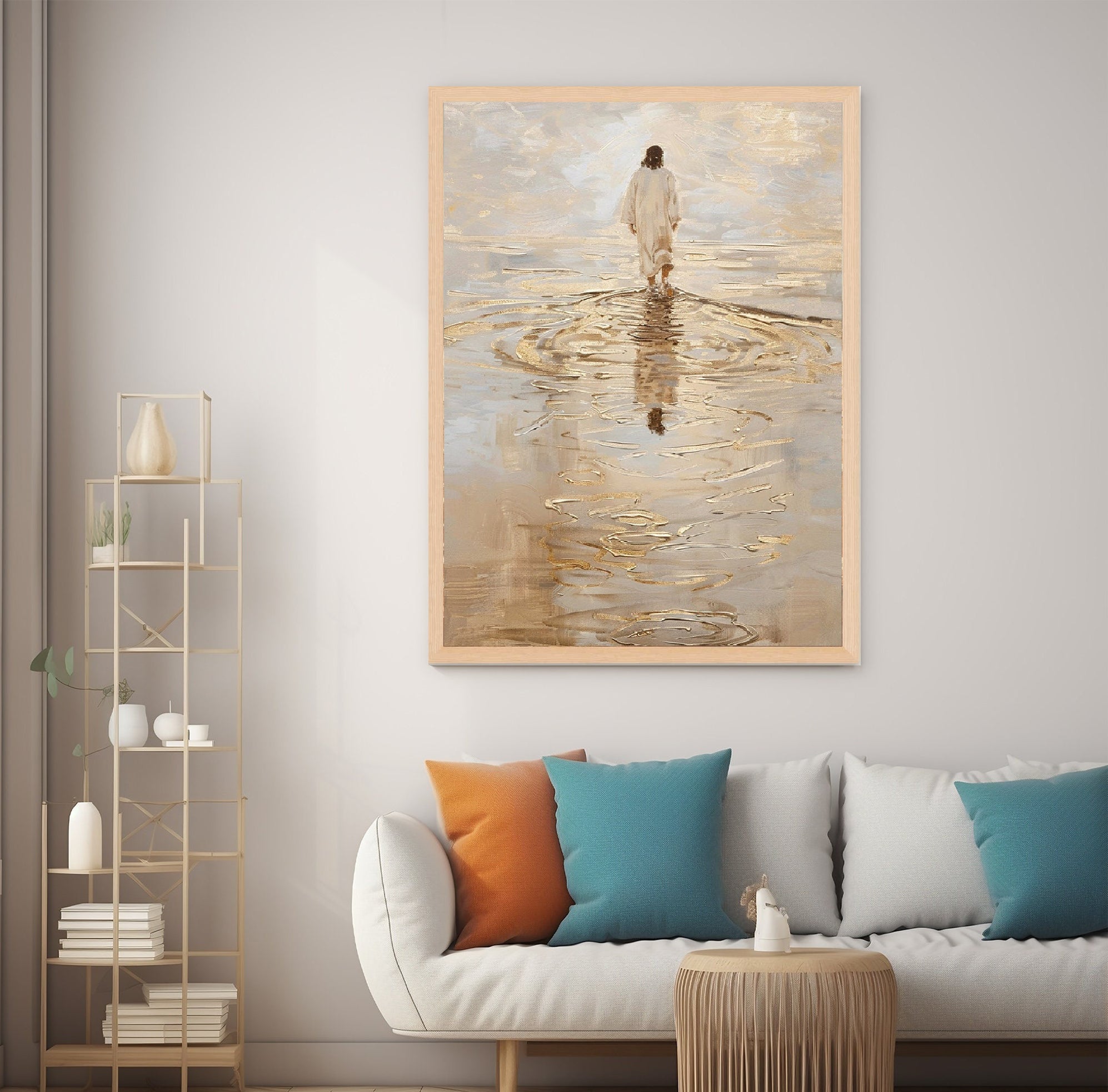Jesus Christ Walking on Water Poster, I Will Walk With Christ Poster, Bible Verse Wall Art Picture of Christ, Bible Art Poster